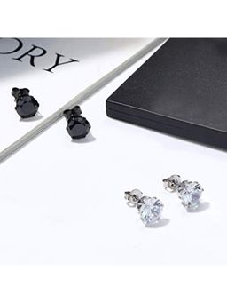 Yellow Chimes - Set Of 2 Silver-Toned and Black Classic Studs Earrings