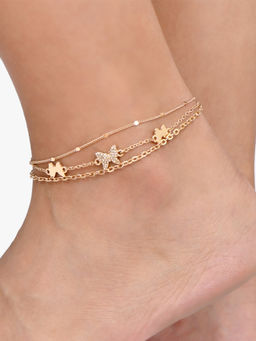 ToniQ - Gold-Plated Butterfly Artificial Stones and Beads Anklet