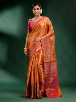 CHARUKRITI - Mustard Pure Silk Handwoven Soft Saree with Unstitched Blouse