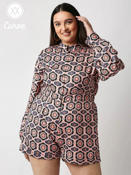 Twenty Dresses by Nykaa Fashion - Curve Multicolor FLoral High Neck Playsuit