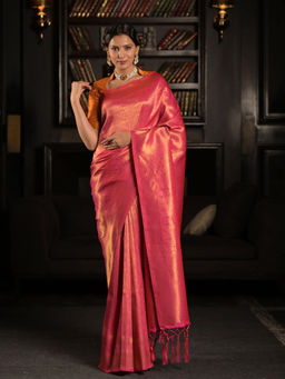 EXCLUSIVA - Pink Soft Woven Banarasi Saree with Unstitched Blouse