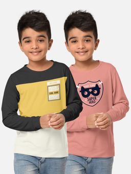 HELLCAT - Trendy Printed Multi-Colour Round Neck T-Shirts For Boys (Pack of 2)
