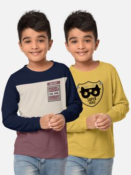 HELLCAT - Trendy Printed Multi-Colour Round Neck T-Shirts For Boys (Pack of 2)