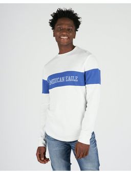 American Eagle - Men White Super Soft Long Sleeve Thermal Graphic T-Shirt