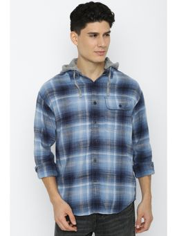 American Eagle - Men Blue Super Soft Hooded Flannel Shirt