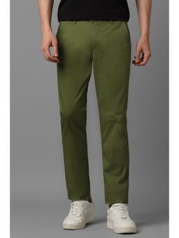 Louis Philippe - Men Olive Super Slim Fit Solid Flat Front Casual Trousers