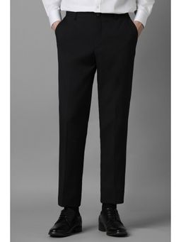 Louis Philippe - Men Black Slim Fit Textured Flat Front Formal Trousers