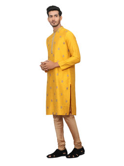 Manyavar - Yellow Silk Blend Kurta Churidar (Set of 2)
