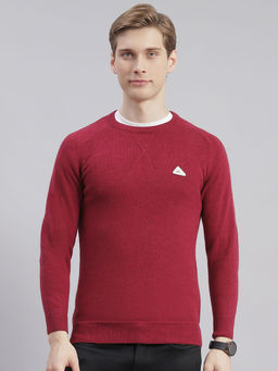 Monte Carlo - Mens Solid Red Round Neck Full Sleeves Sweater