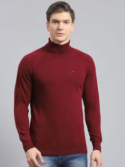Monte Carlo - Mens Solid Maroon High Neck Sweater