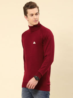 Monte Carlo - Mens Solid Cherry Red High Neck Full Sleeves Sweater