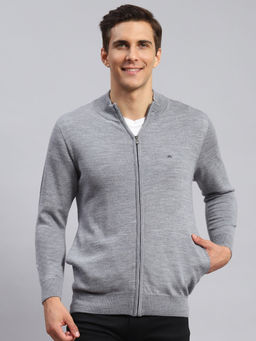 Monte Carlo - Mens Solid Grey High Neck Full Sleeves Sweater