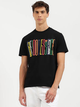 United Colors of Benetton - Regular Fit Crew Neck Printed T-Shirt- Black