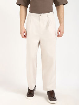 Calvin Klein - Cream Relaxed-Fit Solid Mid Rise Trouser