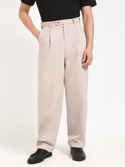 Calvin Klein - Beige Relaxed-Fit Solid Mid Rise Trouser