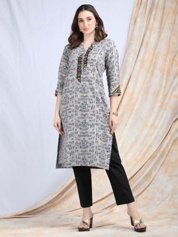 Ritivesh - Warli Printed Cotton Grey Kurta With Pant (Set of 2)
