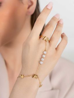 ZAISHA - 18K Gold Plated Tri Butterfly Pearl Hathphool