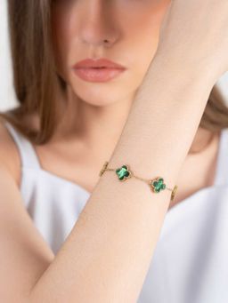 ZAISHA - 18K Gold Plated Dartmouth Green Clover Minimal Bracelet