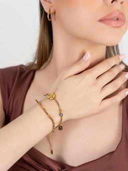 ZAISHA - 18K Gold Plated Blue Evil Eye Flower Multi-Layer Bracelet