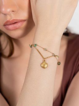 ZAISHA - 18K Gold Plated Green Stone Multi-Layer Bracelet