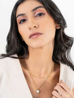 ZAISHA - 18K Gold Plated White Enamel Layered Herringbone Necklace