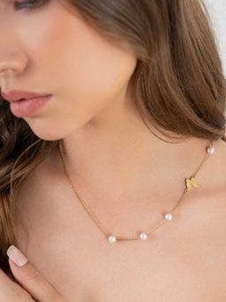 ZAISHA - 18K Gold Plated Pearl Ball Drop Butterfly Necklace