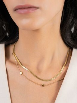 ZAISHA - 18K Gold Plated Layered Herringbone Chain Necklace