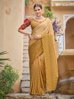 Odette - Festive Designer Mustard Saree with Unstitched Blouse