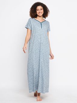 Clovia - Women Blue Floral Nighty