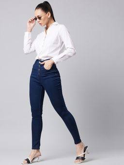 DOLCE CRUDO - Navy Blue Skinny Fit High Rise Clean Look Regular Stretchable Denim Jeans