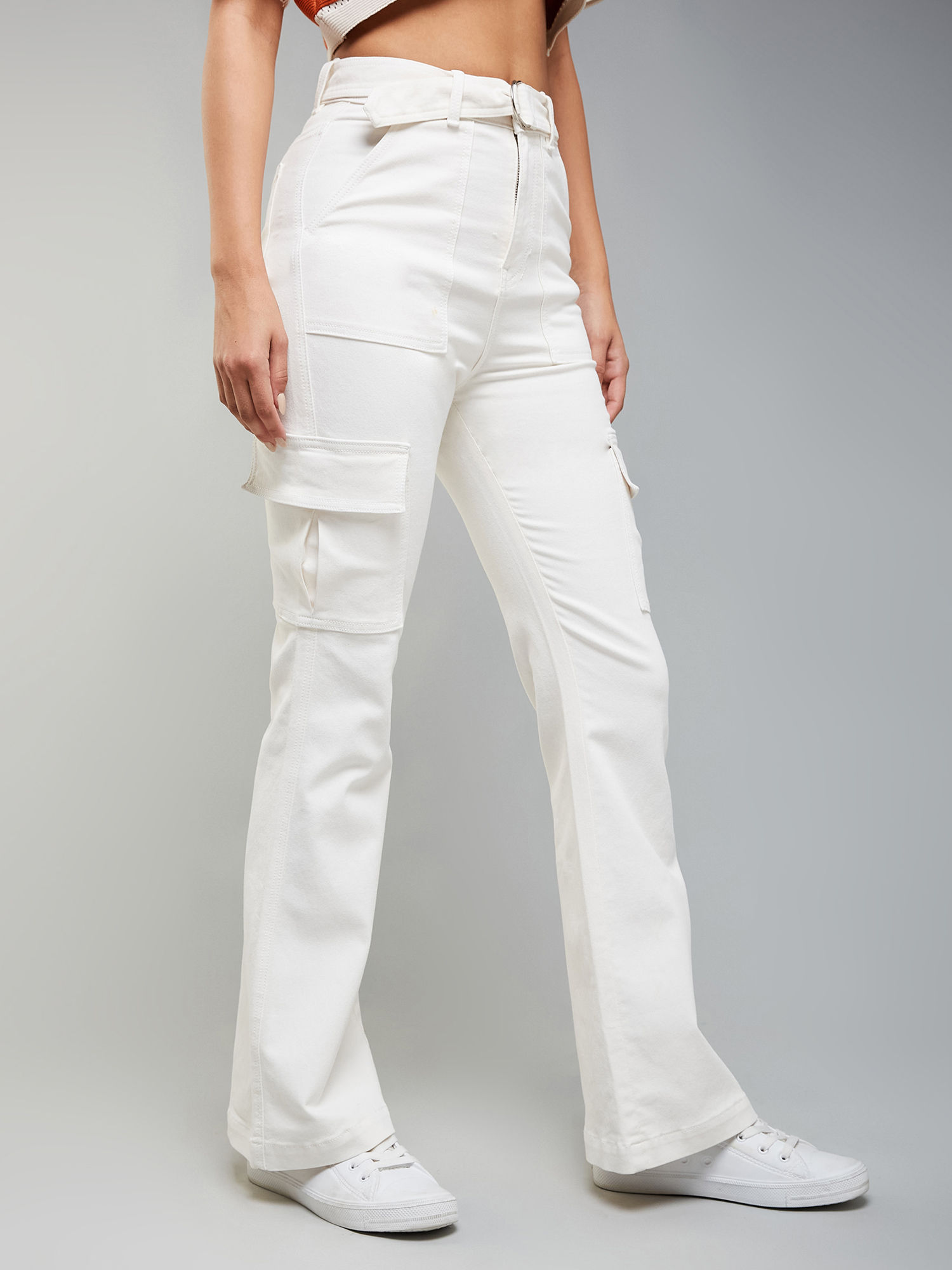 dolce crudo Womens White Wide Leg High Rise Clean Look Stretchable Denim Jeans-picture-21
