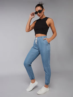 DOLCE CRUDO - Womens Blue Regular Fit Mid Rise Regular Length Non-Stretchable Denim Joggers