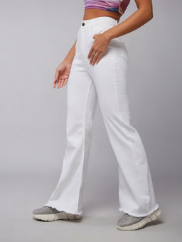 DOLCE CRUDO - Women White Wide Fit Wide High Rise Stretchable Jeans