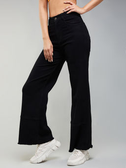 DOLCE CRUDO - Women Black Wide Fit Wide High Rise Stretchable Jeans