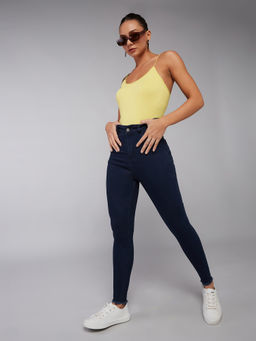 DOLCE CRUDO - Women Navy Blue Skinny Fit Skinny High Rise Stretchable Jeans