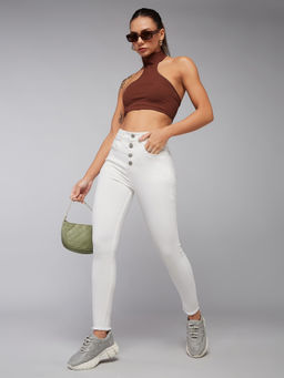 DOLCE CRUDO - Women White Skinny Fit Skinny High Rise Stretchable Jeans