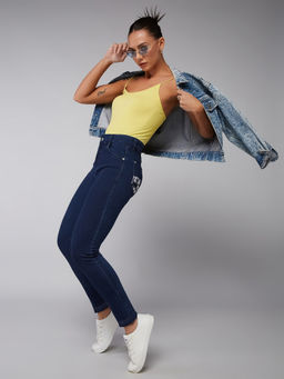 DOLCE CRUDO - Women Navy Blue Skinny Fit Skinny Mid Rise Stretchable Jeans