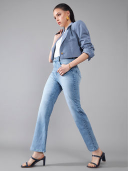 DOLCE CRUDO - Women Blue Straight Fit Straight High Rise Stretchable Jeans