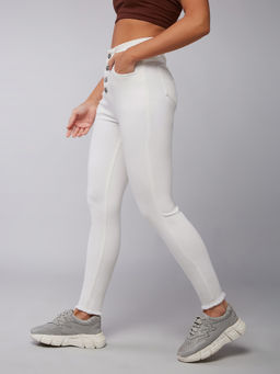 DOLCE CRUDO - Womens White Skinny Fit High Rise Cropped Raw Edge Stretchable Jeans