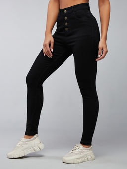 DOLCE CRUDO - Womens Black Skinny Fit High Rise Clean Look Regular Stretchable Jeans