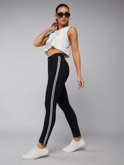 DOLCE CRUDO - Womens Black Slim Fit Mid Rise Twill Tape Detailing Acid Wash Stretchable Jeans