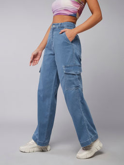 DOLCE CRUDO - Womens Blue High Rise Clean Look Stretchable Jeans