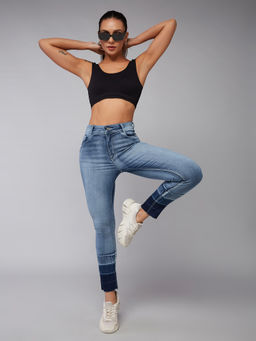 DOLCE CRUDO - Women's Light Blue Skinny Fit High Rise Shaded Denim Jeans