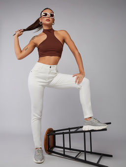 DOLCE CRUDO - Womens White Skinny Mid Rise Denim Jeans