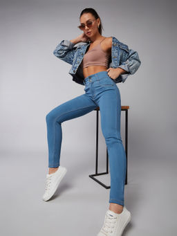 DOLCE CRUDO - Women's Blue Skinny Fit High Rise Ice Wash High Waist Denim Jeans