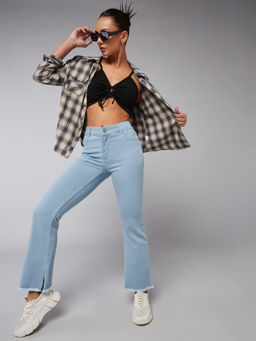 DOLCE CRUDO - Women's Light Blue Bootcut High Rise Cropped Denim Jeans