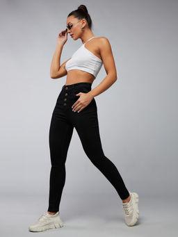 DOLCE CRUDO - Women's Black Skinny Fit High Rise Clean Look Regular Denim Jeans