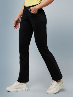 DOLCE CRUDO - Womens Black Bootcut High rise Clean look Stretchable Denim Jeans