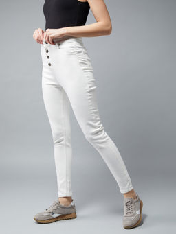 DOLCE CRUDO - Women's White Skinny Fit High Rise Bleached Denim Jeans