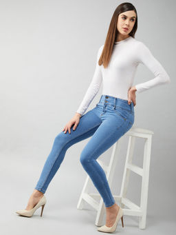 DOLCE CRUDO - Women's Blue Skinny Fit High Rise Ice Wash High Waist Denim Jeans